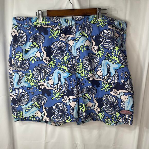 VV men's XL preppy swim trunks board shorts lined w mesh MERMAIDS elastic tie - Picture 8 of 13